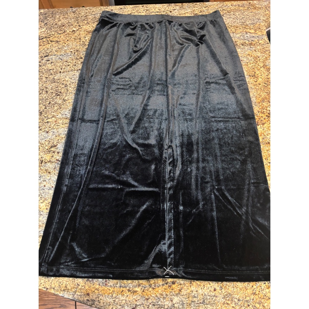 NWT Talbots Black Velvet Midi Skirt Large Elastic Waist Stretch Straight - Picture 5 of 5